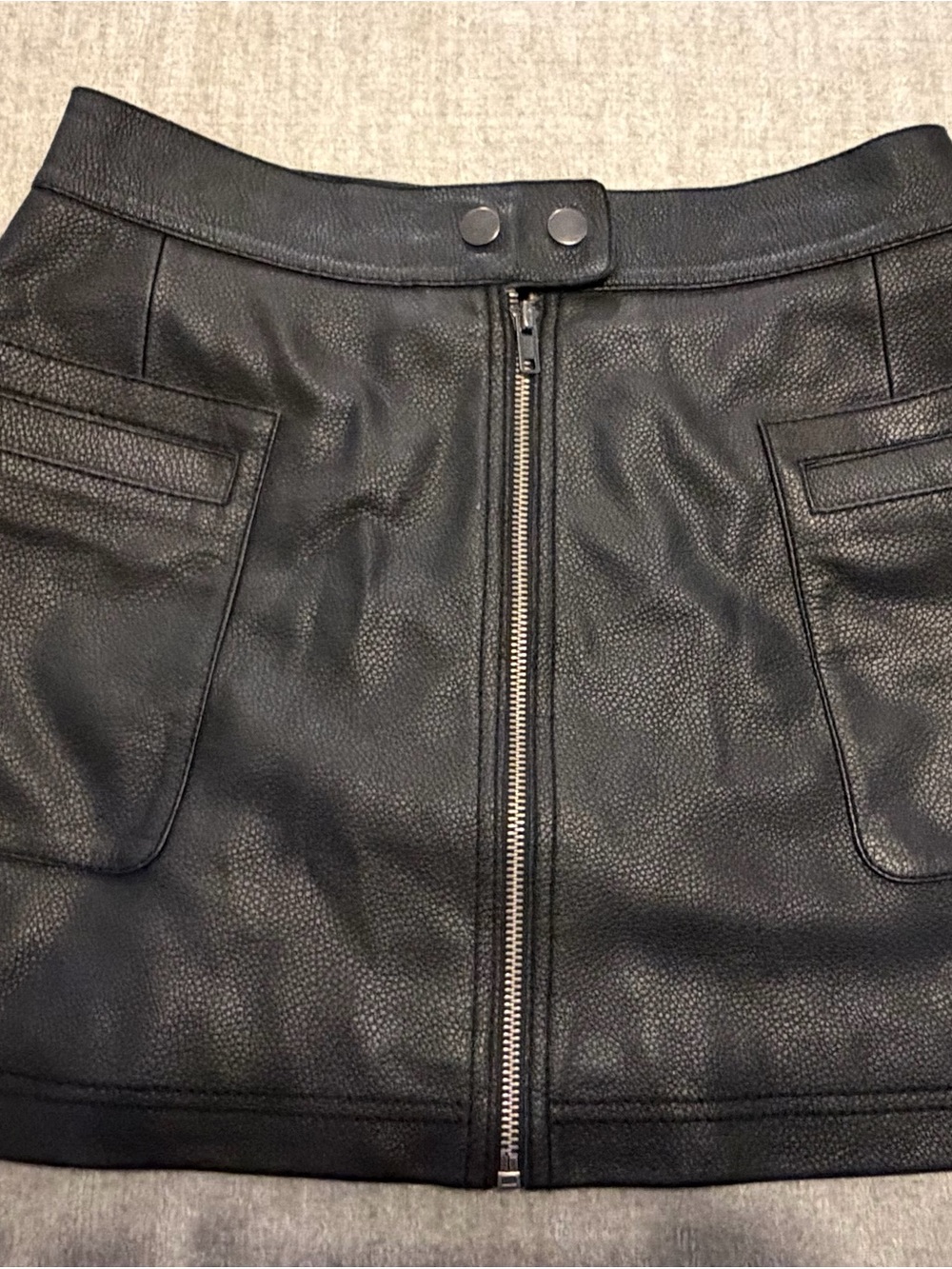 Free People Black Faux Leather Zip-Front Mini Skirt